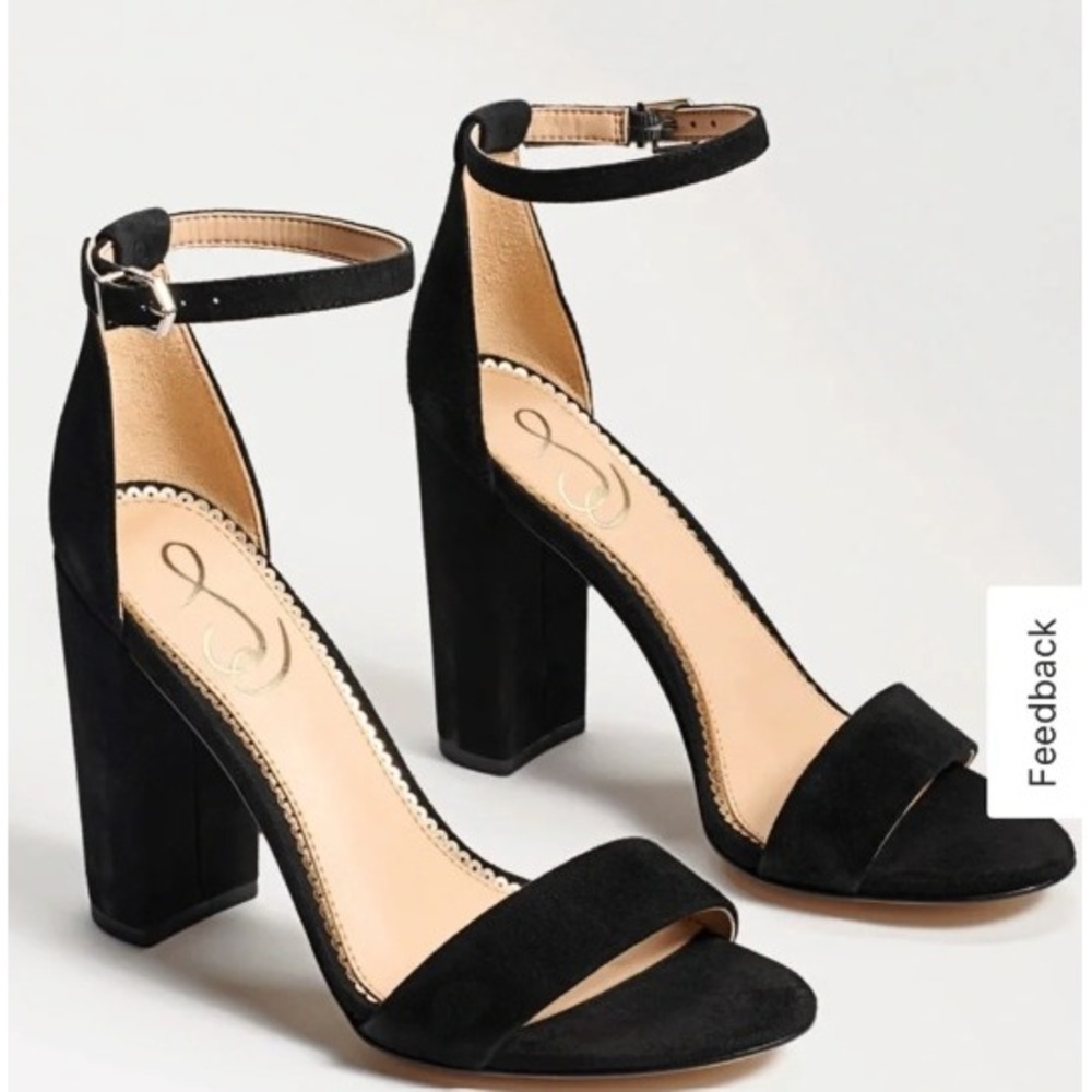 New Sam Edelman Yaro Black Suede Block Heel Ankle Strap Sandals Women's 8.5